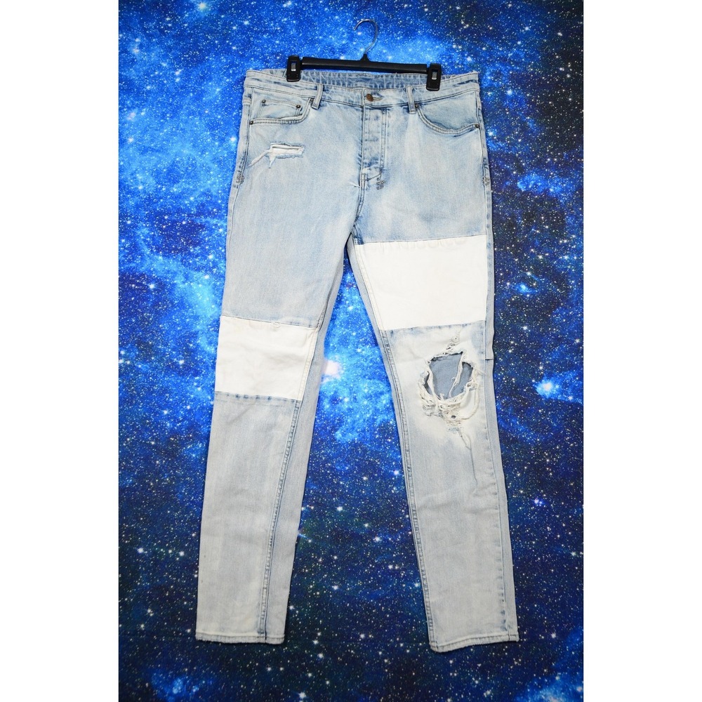 Ksubi Chitch Mayhem Jeans Mens 36x32 Light Wash Blue Distressed Denim Skinny